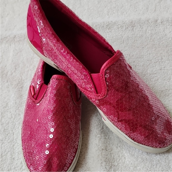 Coach Kivy Slip-On Sneakers Pink Sequin Canvas Size 7.5 - Picture 1 of 10